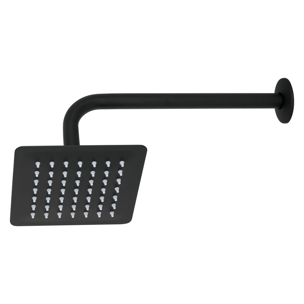 Regadera cuadrada 6', acero inox, con brazo, negro, Tubig