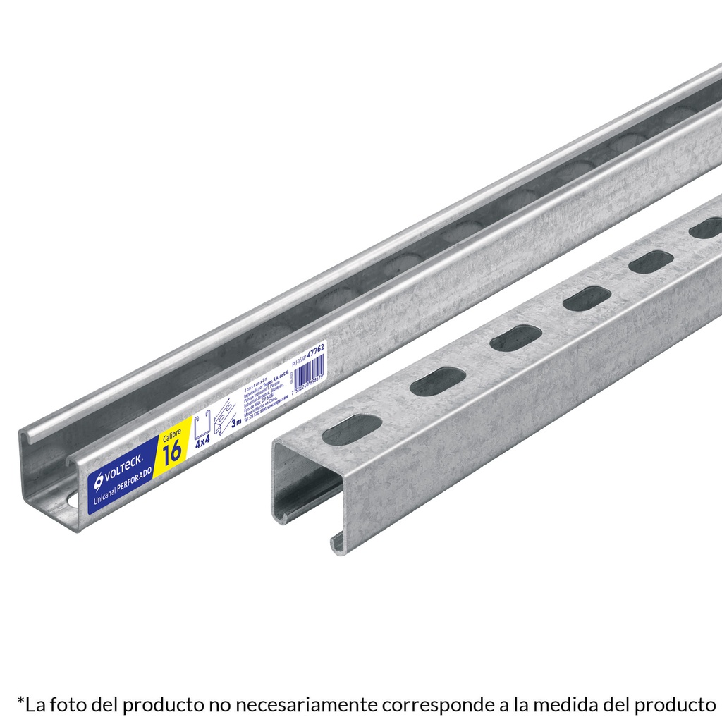Perfil unicanal perforado de 3 m, 4 x 2 cm, cal. 14, Volteck