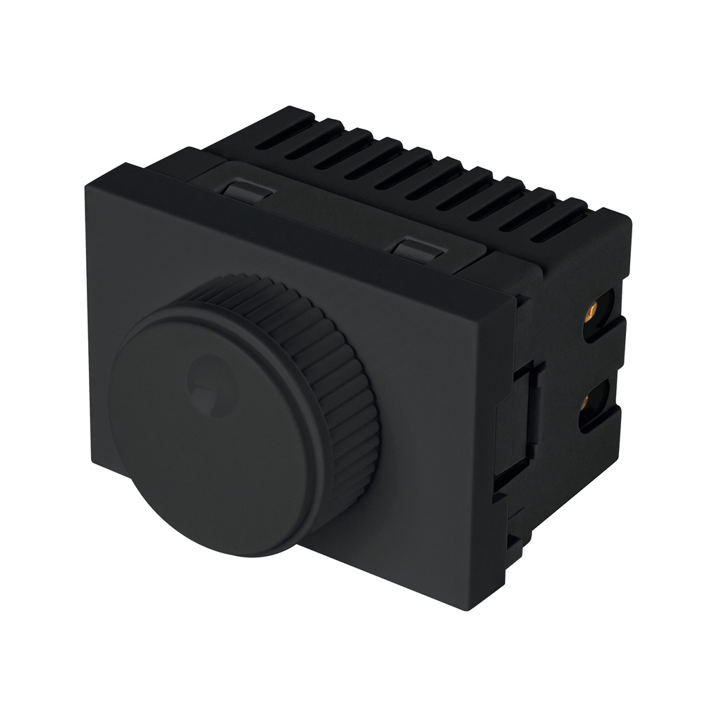 Dimmer giratorio negro de 1.5 modulos, linea Lisboa, Volteck