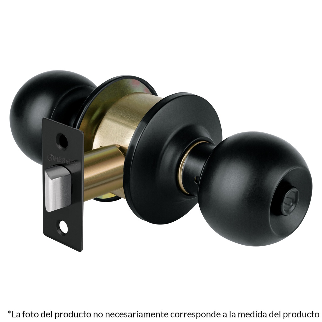 Cerradura pomo, negro, esfera, recamara, Hermex