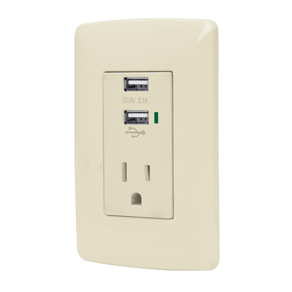 Contacto aterrizado + 2 puertos USB, marfil, linea Italiana