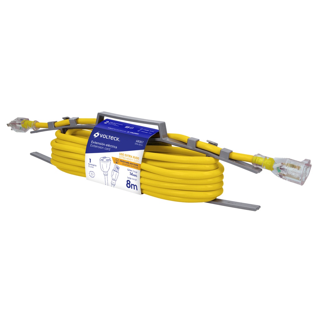 Extension reforzada aterrizada 8 m 3x14 AWG, Volteck