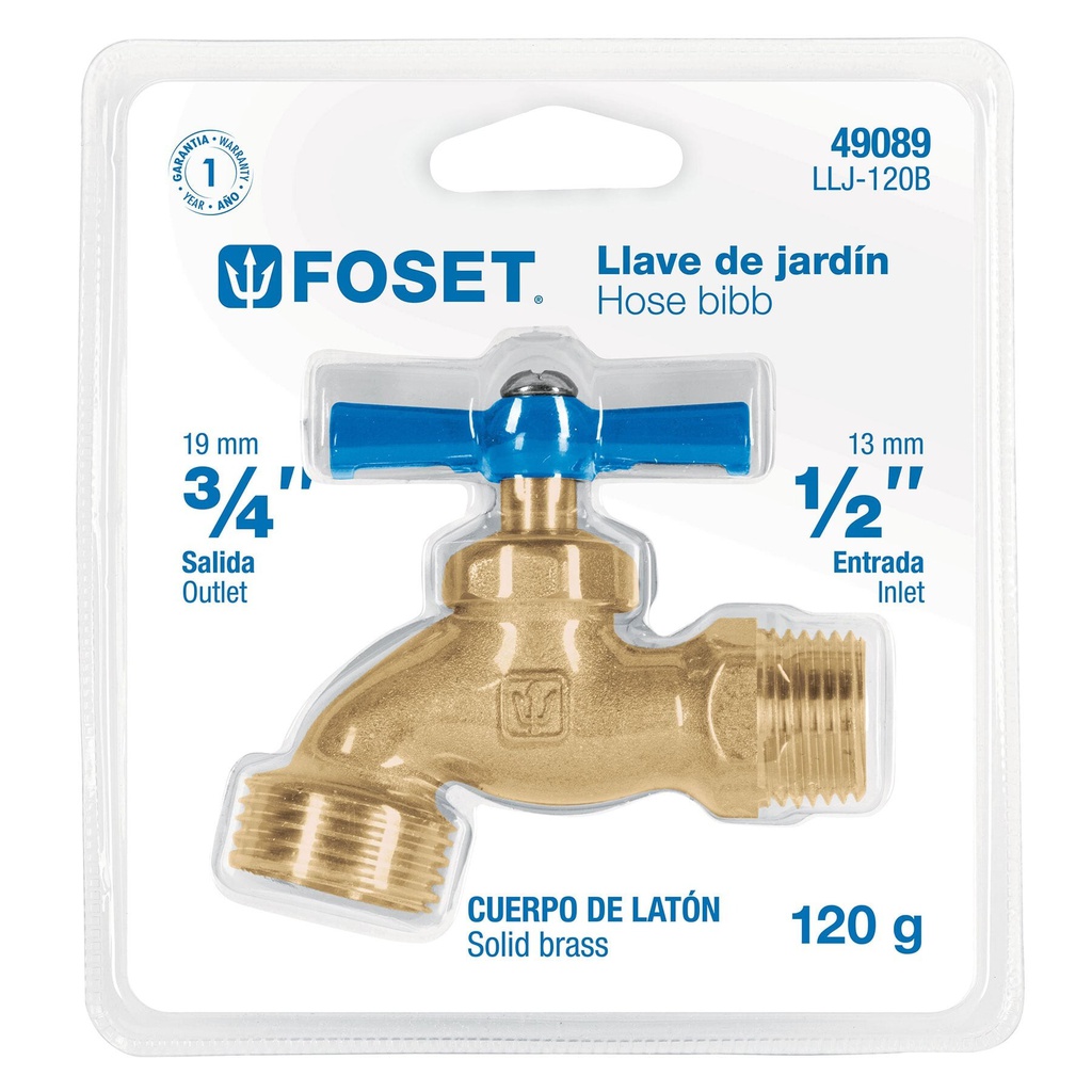 Llave para manguera, de laton, 120 g 1/2', en blister, Foset