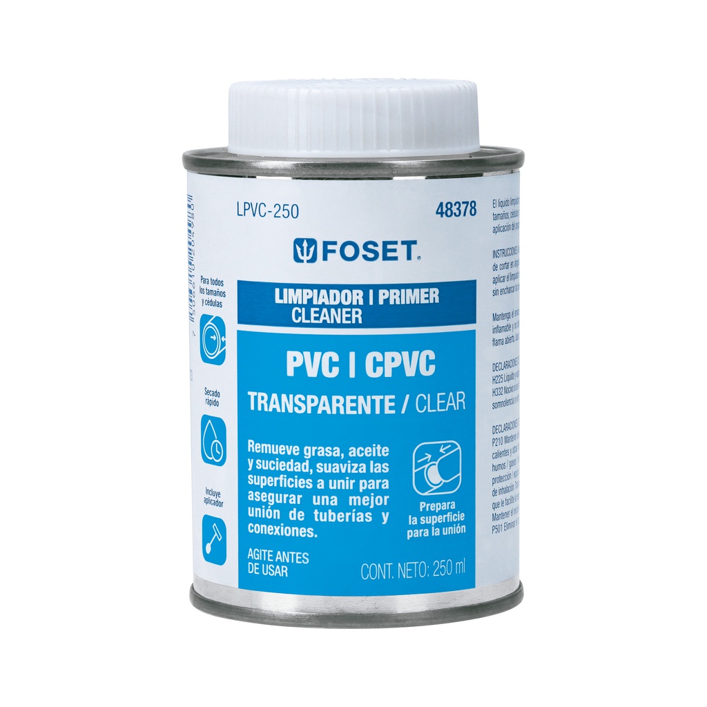Limpiador para PVC y CPVC en lata, 250ml, Foset