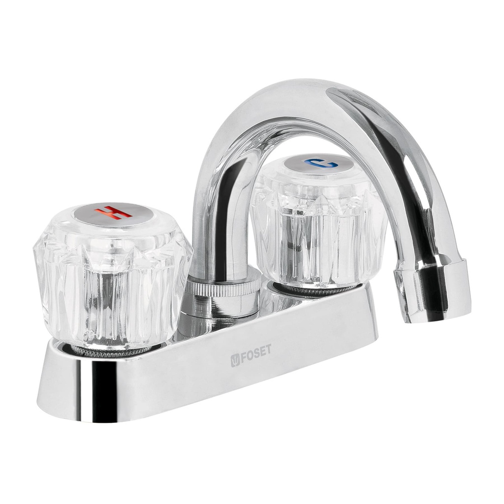 Mezcladora 4' para lavabo, cuello curvo, manerales acrilico