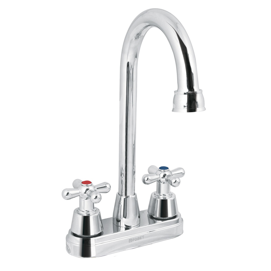 Mezcladora cromo 4' para lavabo, cuello bar, cruceta, Aqua