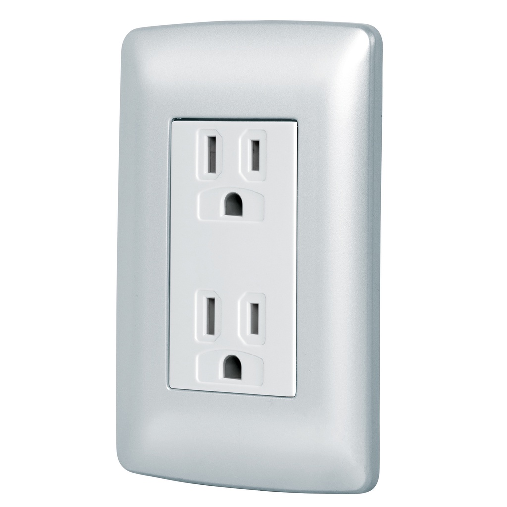 Contacto duplex aterrizado, color plata, linea Italiana 