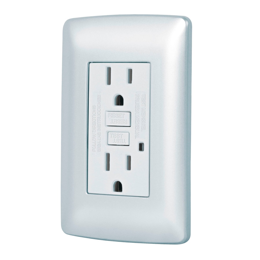 Contacto duplex falla a tierra GFCI, plata, linea Italiana