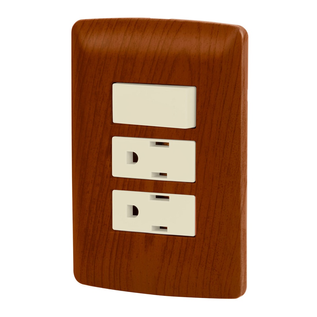 Placa armada 2 contactos e interruptor,madera,linea Italiana