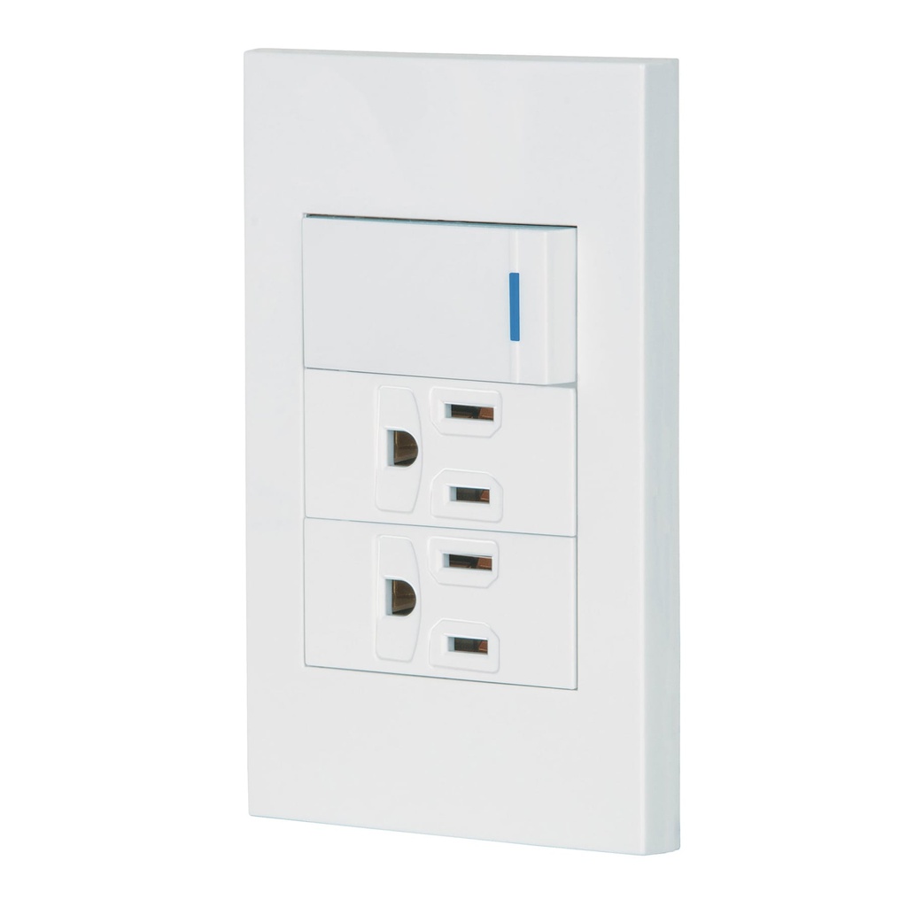 Placa armada 1 interruptor, 2 contactos,1mod,Española,blanco