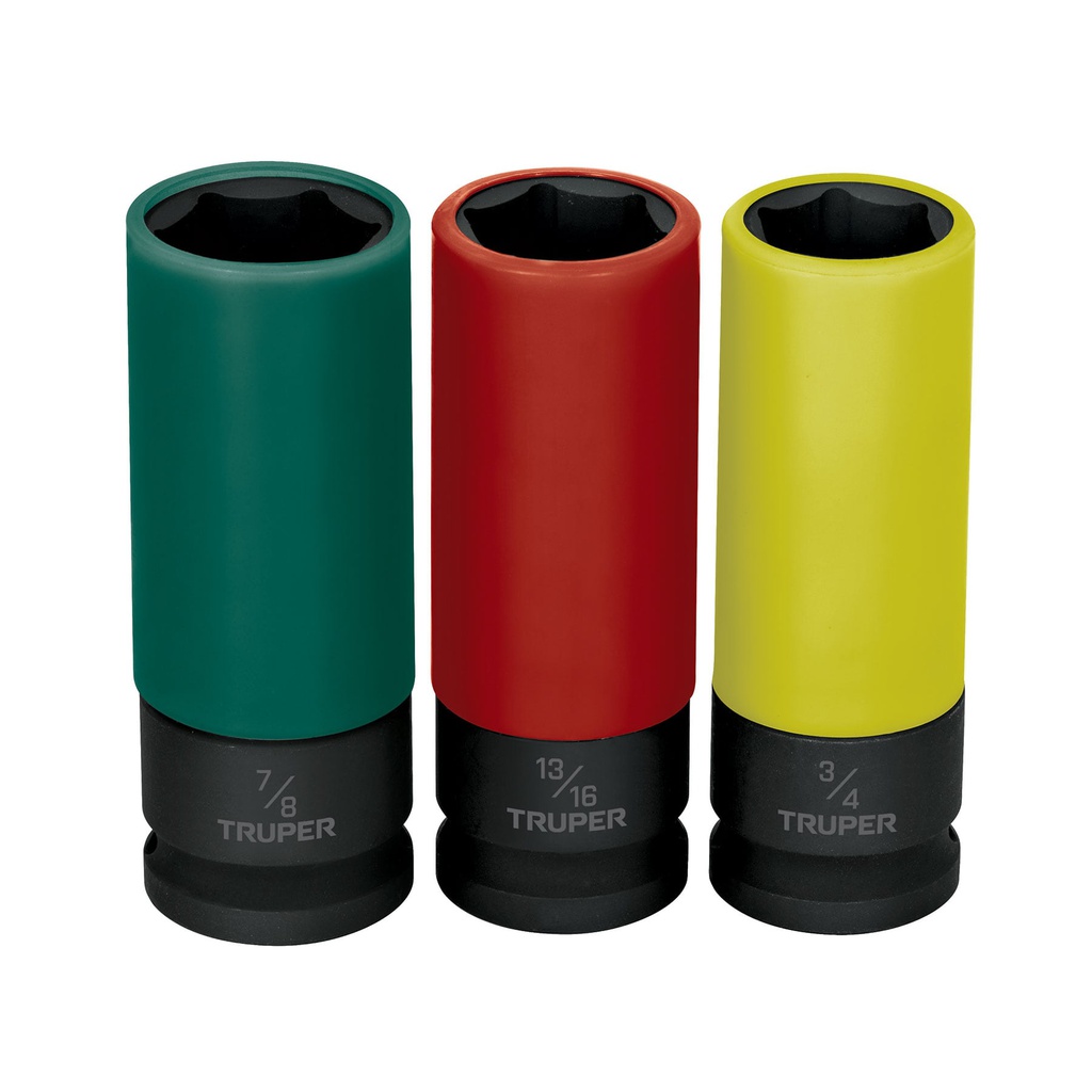 Juego 3 dados largos 1/2' impacto proteccion plastica 6p std