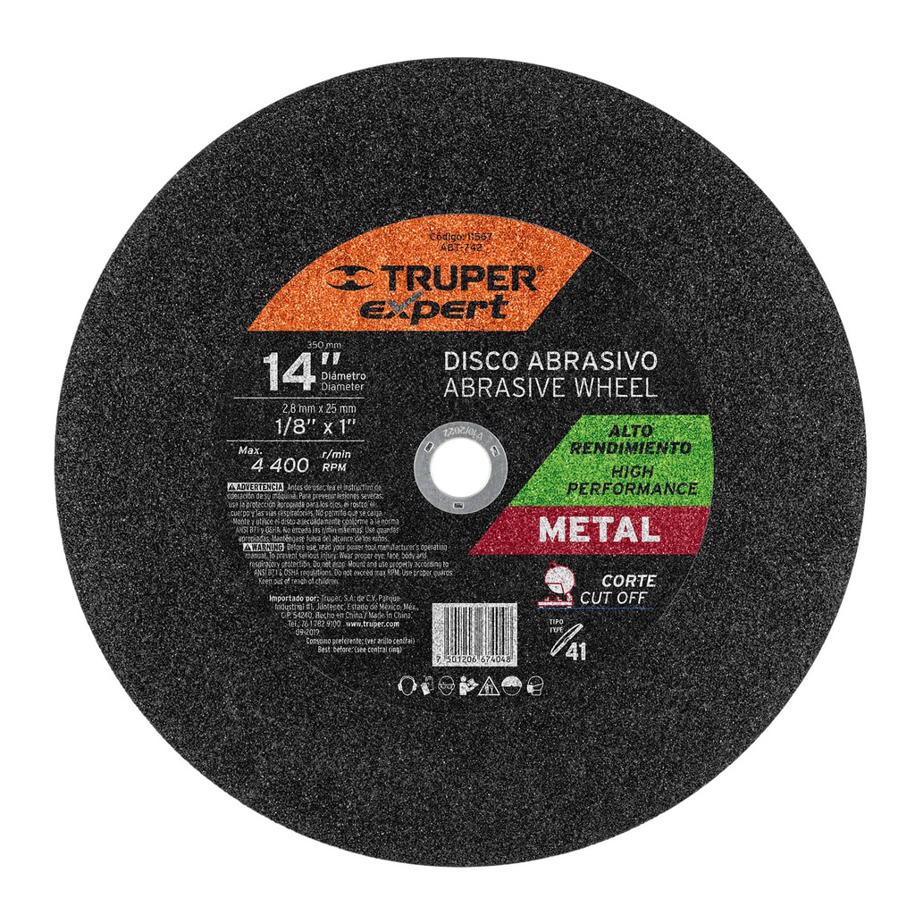 Disco Tipo 41 de 14' x 3 mm para corte de metal, Expert