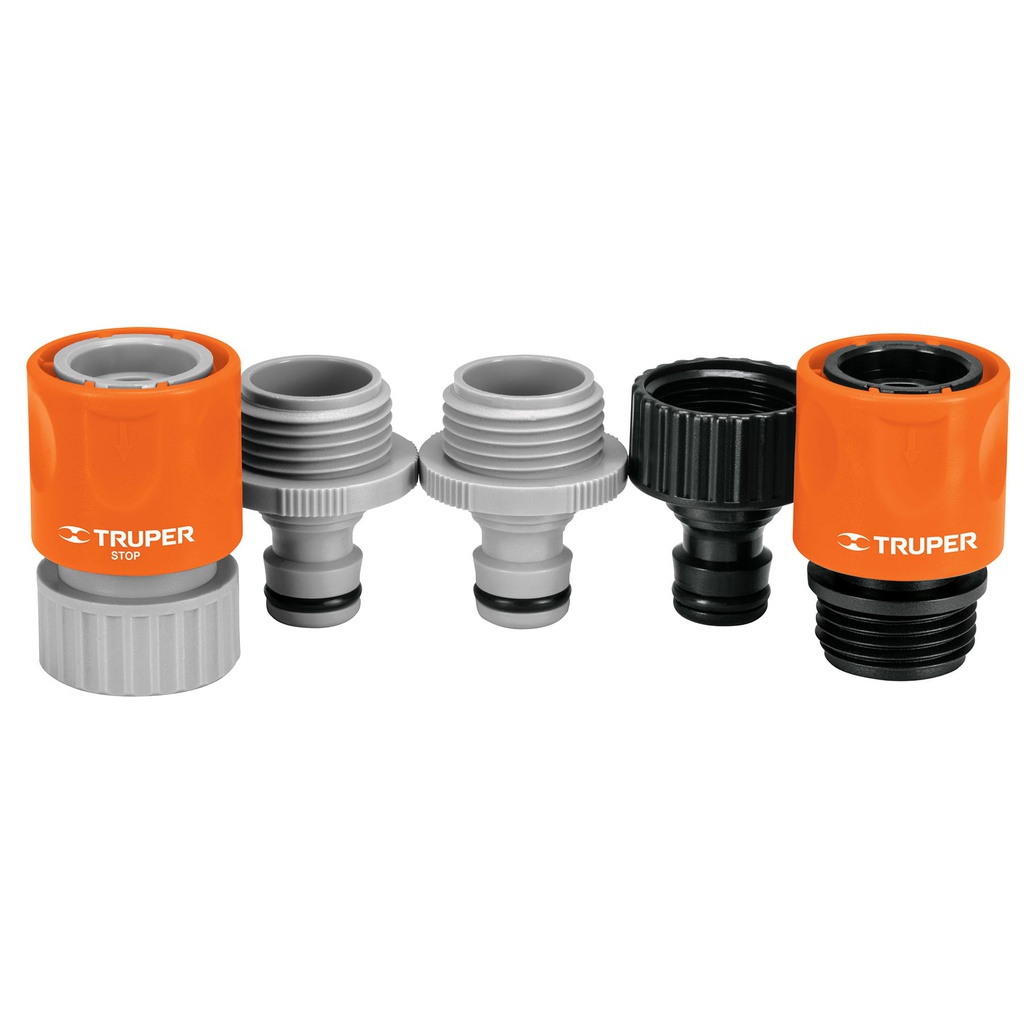 Juego de 5 conectores 3/4' rapidos de ABS, sistema click