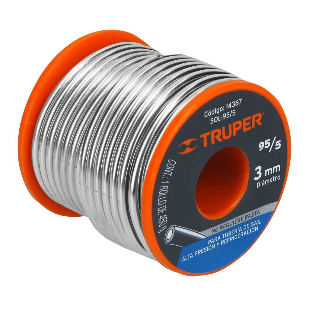 Soldadura con nucleo resina 95/5, tuberia de gas, 450 g