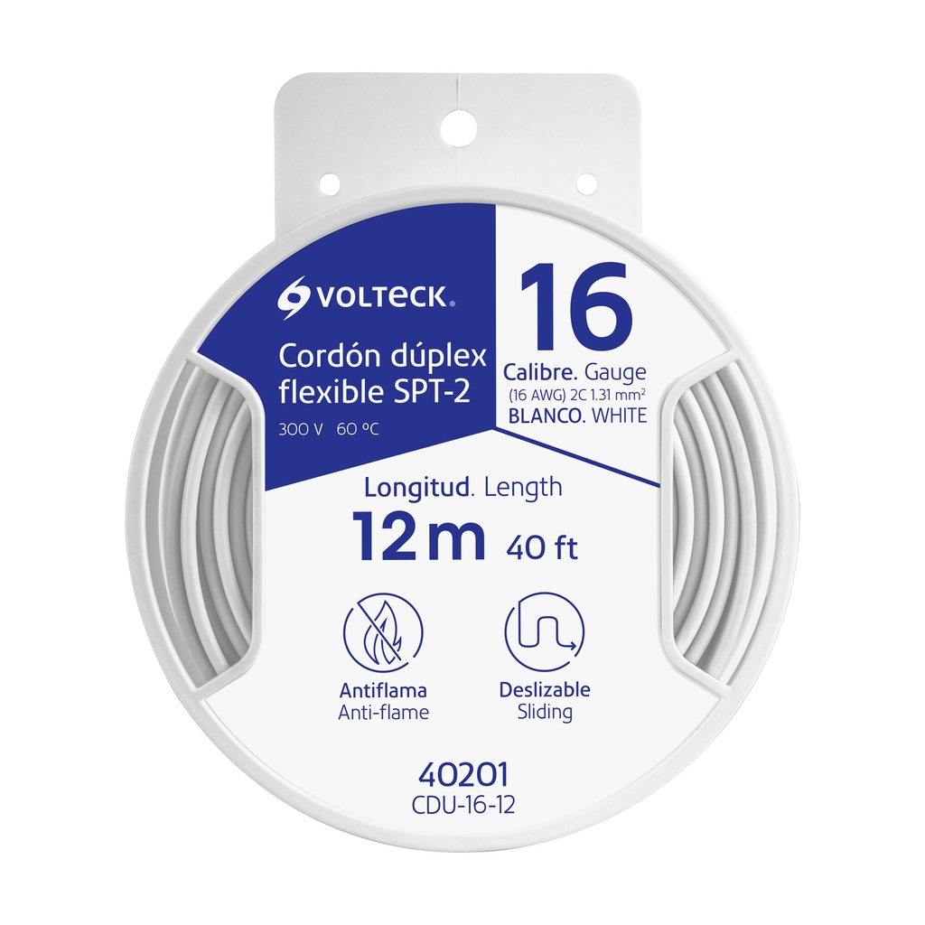 Carrete con 12 m cordon duplex flexible SPT 16 AWG, Volteck