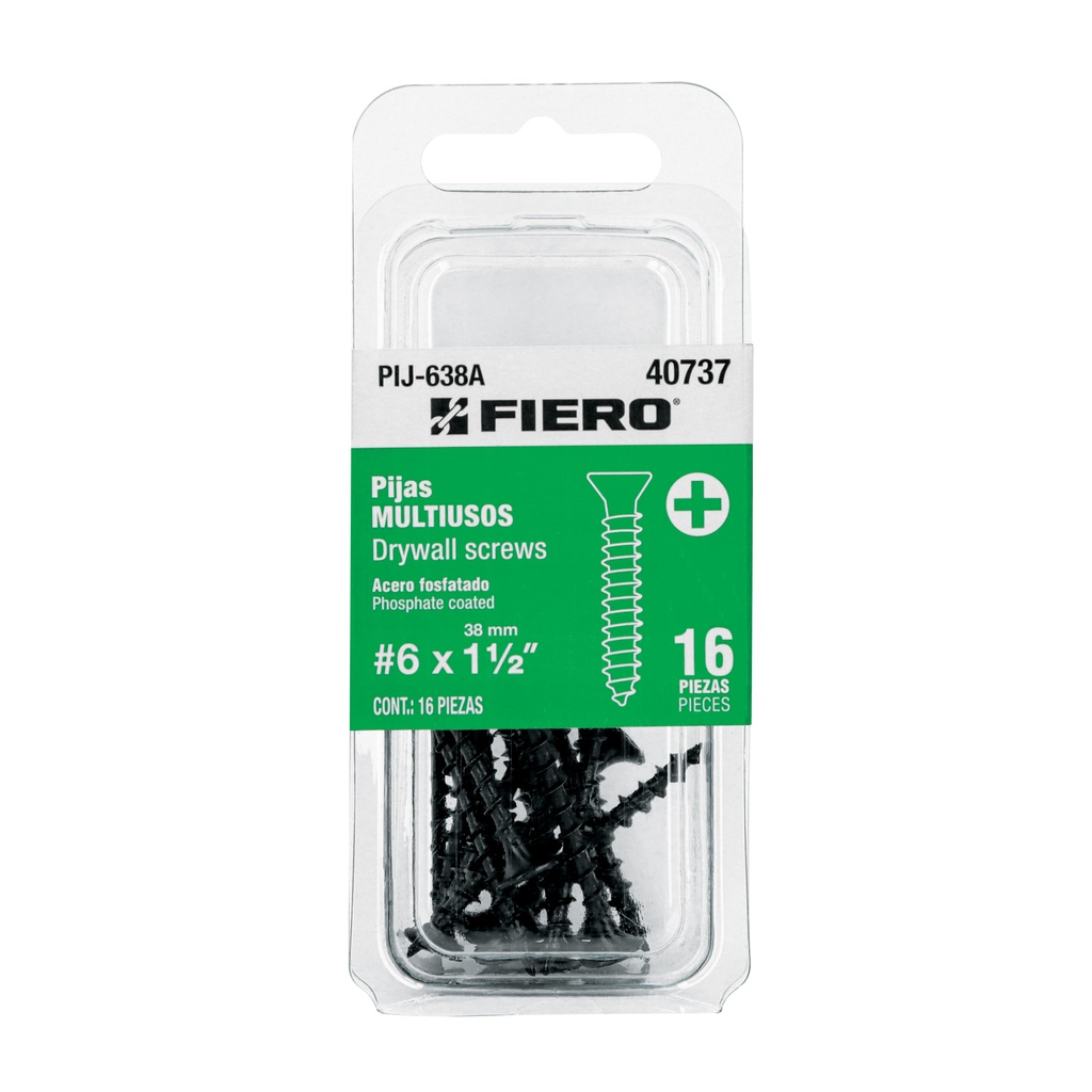 Blister con 16 pijas multiusos, #6 x 1-1/2', Fiero