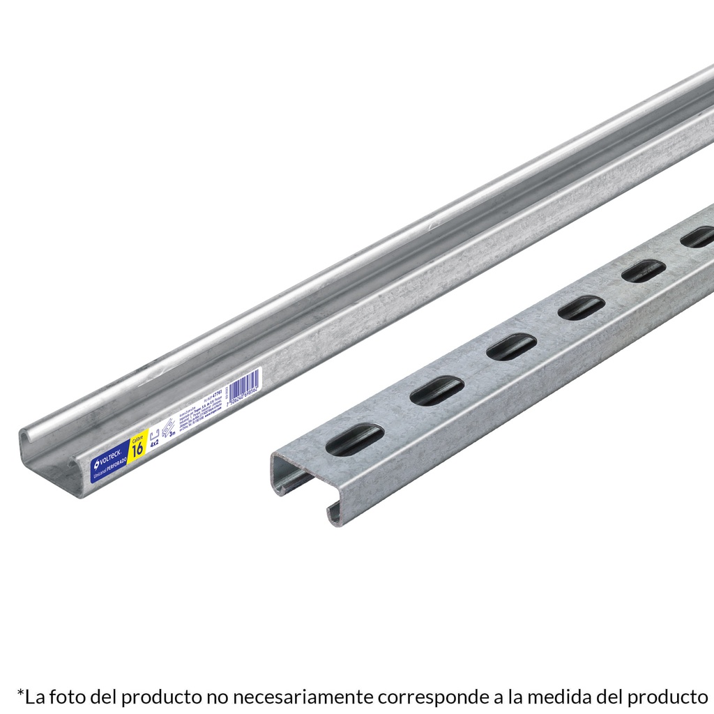 Perfil unicanal perforado de 3 m, 4 x 4 cm, cal. 18, Volteck