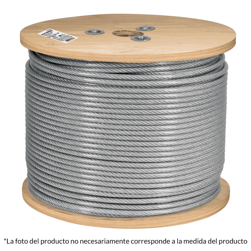 Metro de cable rigido 1/16' acero 7x7 recubierto PVC, 300 m