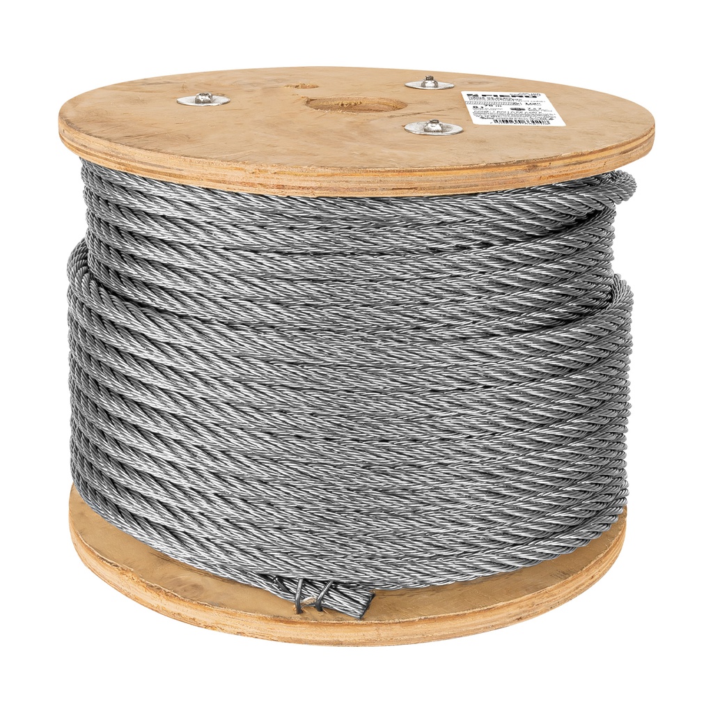 Metro de cable rigido 1/2' de acero 7x7 hilos, 75 m, Fiero