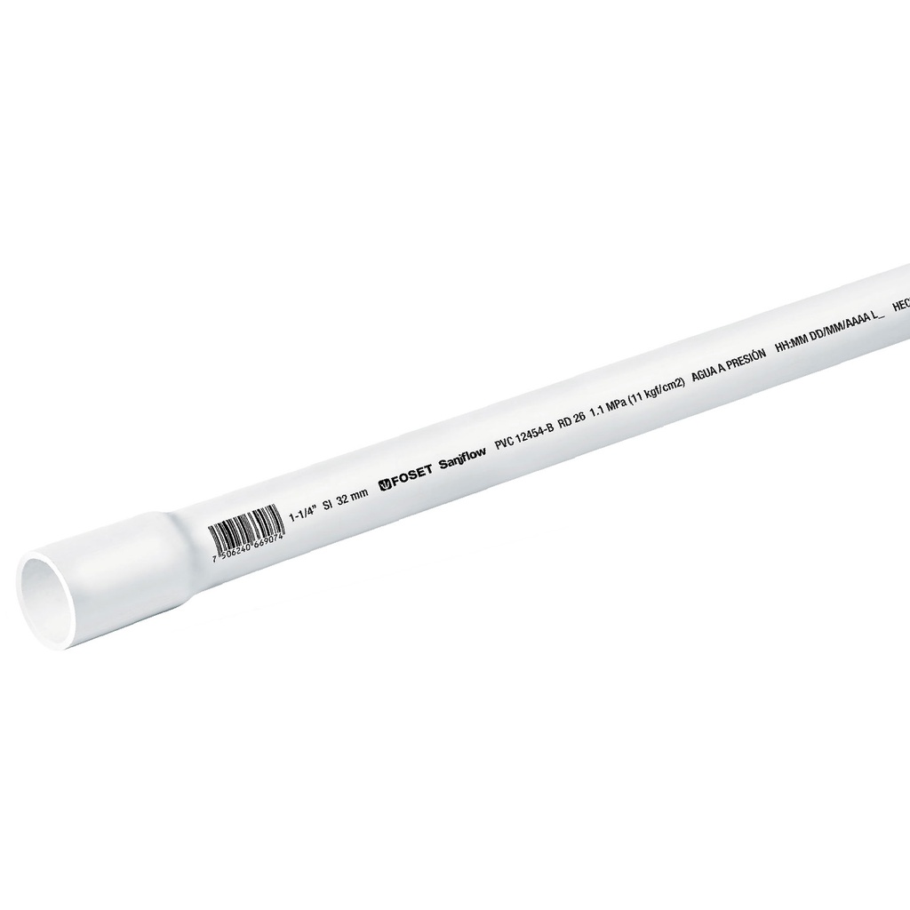 Tubo de 3 m de PVC de 1-1/4' hidraulico RD 26, Foset