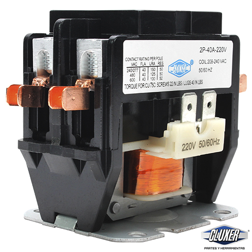 1 Contactor 2 Polos 40 Amperes Bobina 208-240 Vac, 50/60hz