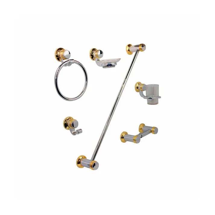 JUEGO ACCESORIOS P/BA�O ORO-CROMO ( ASIA )