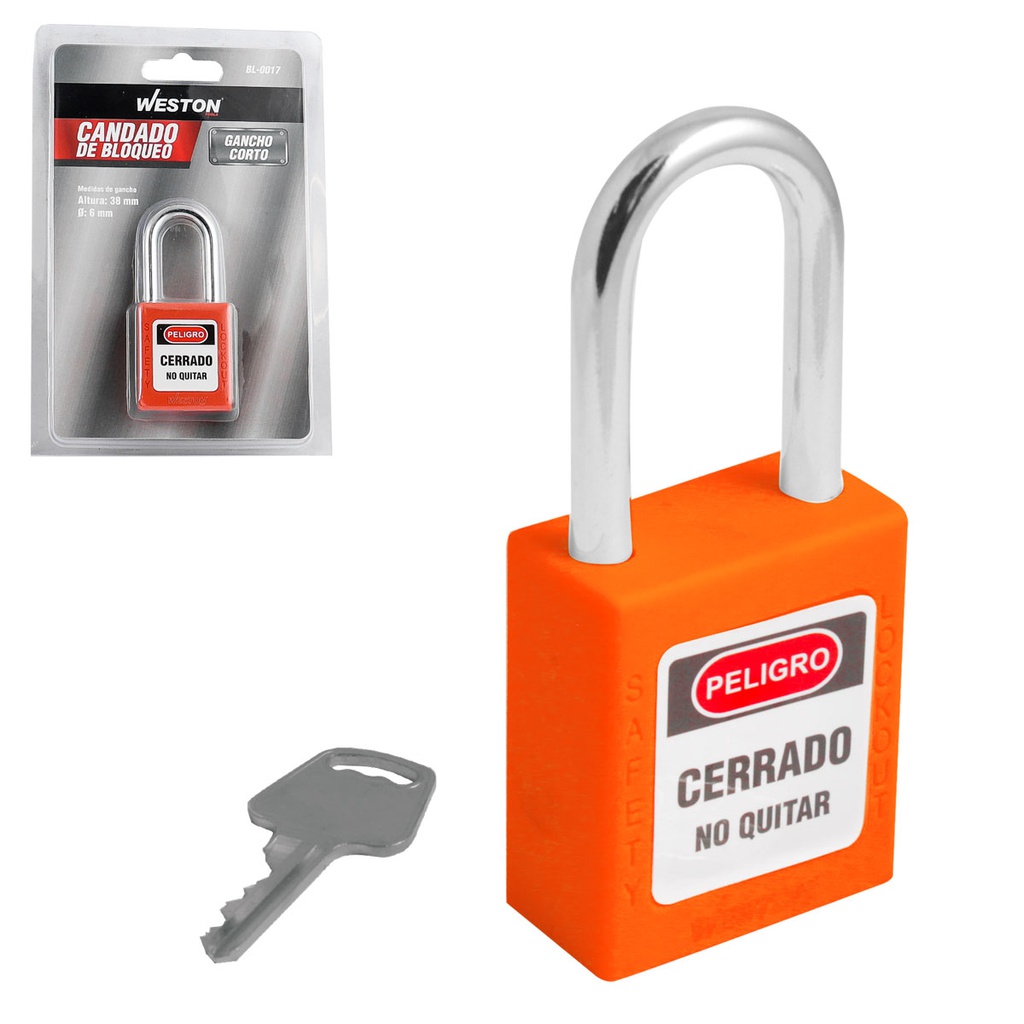 CANDADO DE BLOQUEO NARANJA 38MM (CAJA C/10 PZAS - PRECIO X PIEZA)
