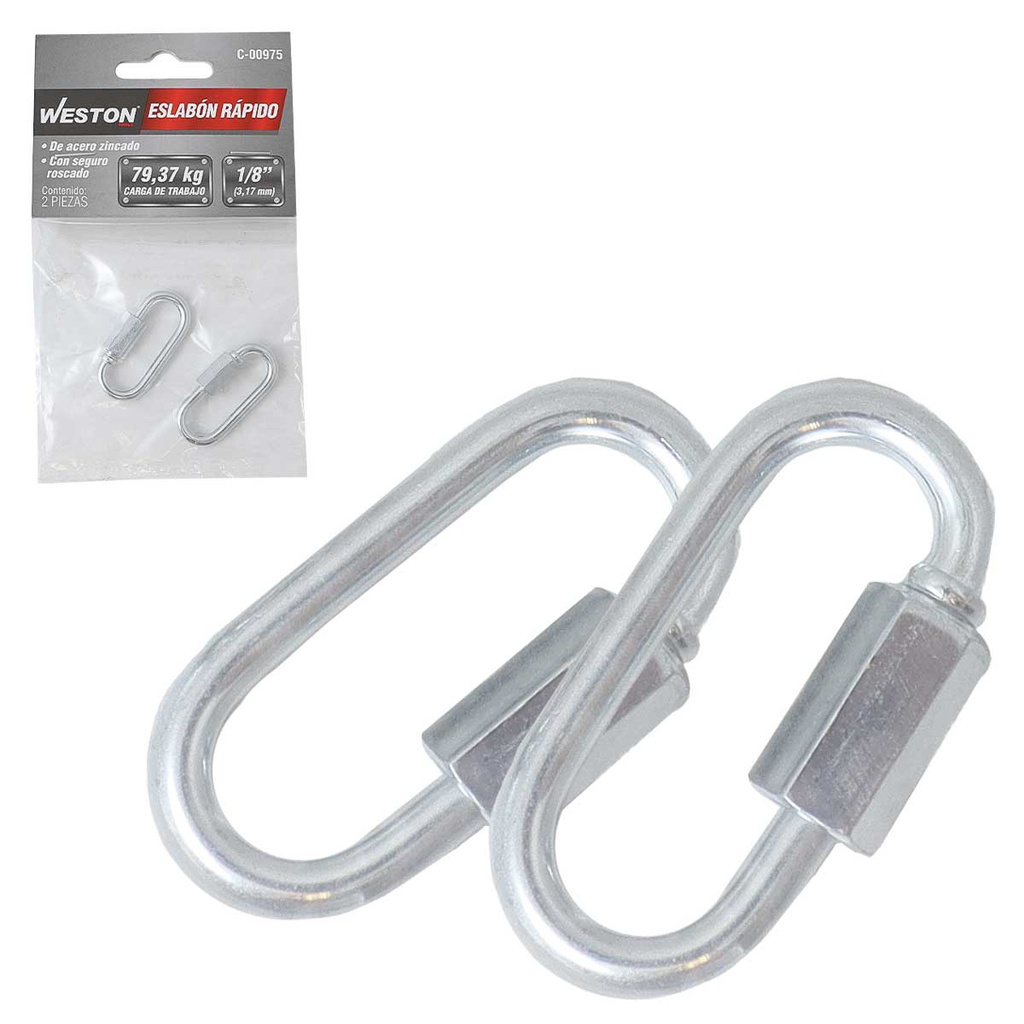 ESLABON RAPIDO ACABADO ZINC 5/32&quot; X 40MM (PRECIO X PIEZA - EMPAQUE C/2 PZAS)