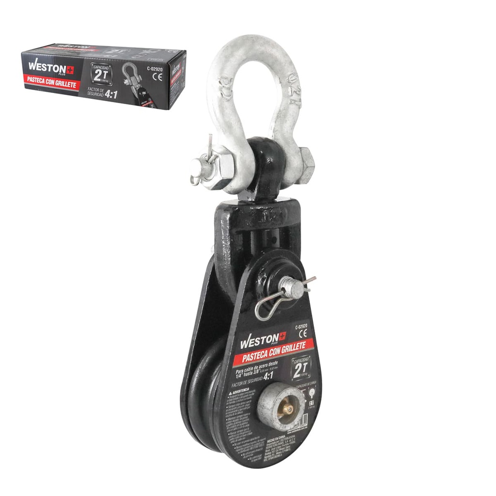 PASTECA GIRATORIA 2T-3&quot; C/GRILLETE P/CABLE D/ACERO 3/8&quot; WESTON PLUS