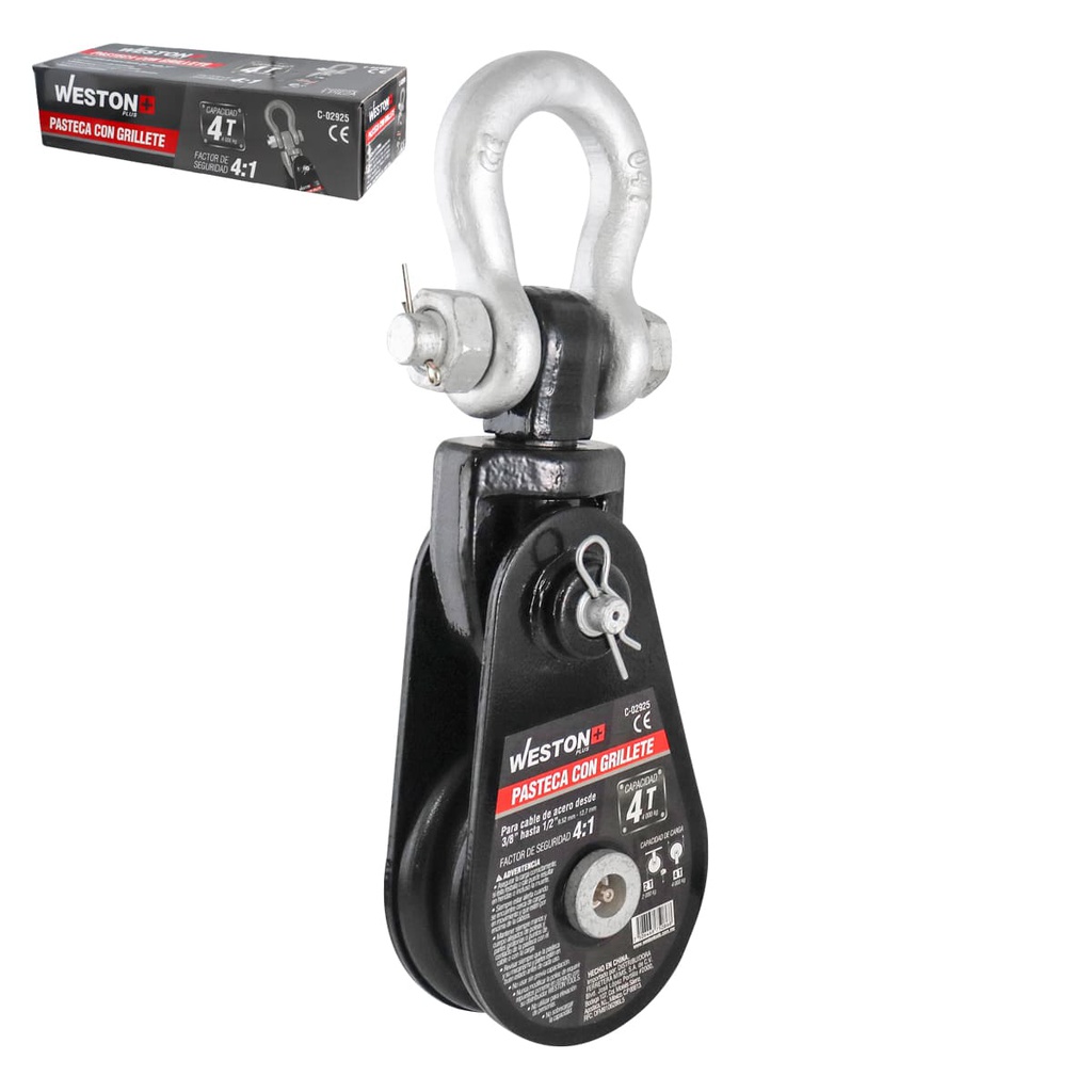 PASTECA GIRATORIA 4T-4.5" C/GRILLETE P/CABLE D/ACERO 1/2" WESTON PLUS