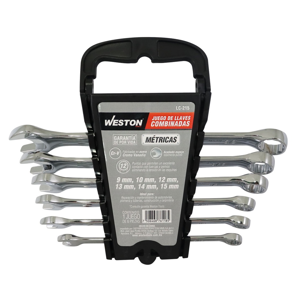 JUEGO DE LLAVES COMBINADAS CrV PULIDO ESPEJO METRICAS 6 PZS 9MM - 15MM