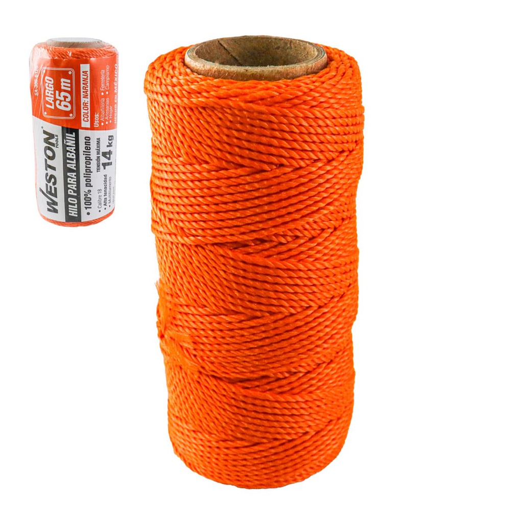 HILO PARA ALBAÑIL DE POLIPROPILENO CAL. 18 NARANJA CHICO 65M
