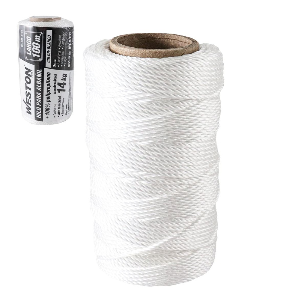 HILO PARA ALBAÑIL DE POLIPROPILENO CAL. 18 BLANCO MED 100M