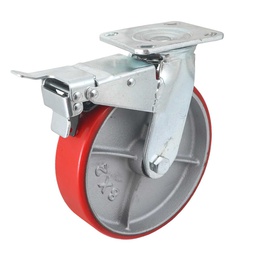 [Y-1042-200] RODAJA FIERRO VACIADO C/PU ROJO C/FRENO TOTAL 8 X 2"