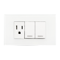 [8842945] APAGADOR DOBLE Y CONTACTO  DE 24MM CON PLACA DE ACRILICO BLANCA 