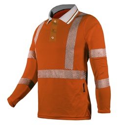 [ECO-121ANCRXG] CAMISA MANGA LARGA ECOFRIENDLY TIPO POLO ANARANJADA C/REFLEJANTE T-XG.