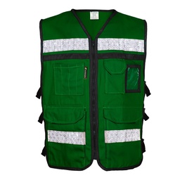 [SR-2020VCRCH] CHALECO RESCATISTA ABIERTO VERDE CON REFLEJANTE GRIS DE 2&quot; TALLA CH
