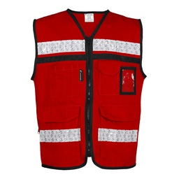 [SR-2030RCR2XG] CHALECO CERRADO TIPO RESCATISTA ROJO 100 % ALGODON TALLA 2XG