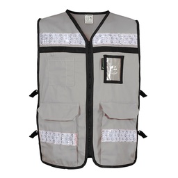 [ECO-2040GRCRGD] CHALECO RESCATISTA ABIERTO GRIS ALGODON/POLIESTER CON REFLEJANTE TALLA GD