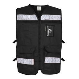 [ECO-2040NECRXG] CHALECO RESCATISTA ABIERTO NEGRO ALGODON/POLIESTER CON REFLEJANTE TALLA XG