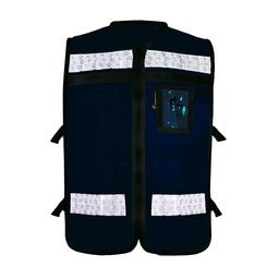 [ECO-2060AZCRGD] CHALECO AZUL ABIERTO TIPO RESCATISTA LIGERO CON BOLSA TRASERA CLASE II TALLA GD