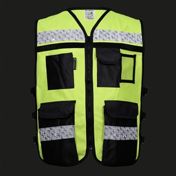 [ECO-2080AMCRGD] CHALECO ECOFRIENDLY AMARILLO ABIERTO TIPO RESCATISTA DE ALTA VISIBILIDAD T-GD