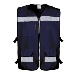 [ECO-3040AZCR2XG] CHALECO RESCATISTA ABIERTO AZUL MARINO ALGODON/POLIESTER CON REFLEJANTE TALLA 2XG