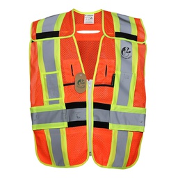[ECO-1216ANCR] CHALECO ECOFRIENDLY ANARANJADO JERSEY DESPRENDIBLE PARA ARNES ANSI TIPO R CLASE 2, C/REF BICOLOR 4&quot;, UNITALLA