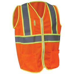 [ECO-1210ANCRV] CHALECO DE MALLA TIPO JERSEY ECOFRIENDLY ANARANJADO, ANSI TIPO R CLASE 2, C/REF VERTICAL BICOLOR 3&quot;, UNITALLA