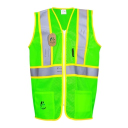 [ECO-1210VCRV] CHALECO DE MALLA TIPO JERSEY ECOFRIENDLY VERDE, ANSI TIPO R CLASE 2, C/REF VERTICAL BICOLOR 3&quot;, UNITALLA