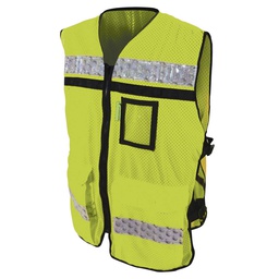 [ECO-2047AMCRPGD] CHALECO ECOFRIENDLY RESCATISTA JERSEY AMARILLO C/REF PLASTICO GRIS DE 2&quot; TALLA GD