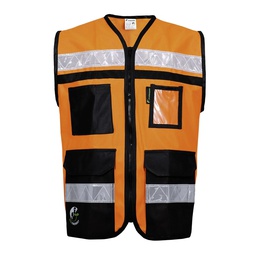 [ECO-2048ANCRMD] CHALECO ECOFRIENDLY  RESCATISTA CERRADO C/ESPALDA JERSEY ANARANJADO C/REF  TALLA MD
