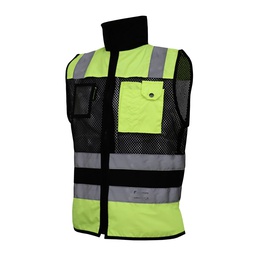 [ECO-1330AMNCRMD] CHALECO DE MALLA ECOFRIENDLY EJECUTIVO DE TRABAJO, ANSI TIPO O CLASE 1, HIGH VISIBILIY AMARILLO/NEGRO T-MD.
