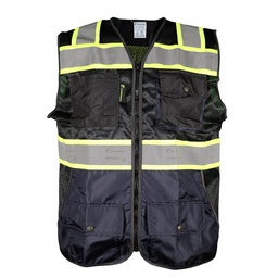[ECO-1341NAZCRCH] CHALECO DE MALLA NEGRO/AZUL MARINO ECOFRIENDLY C/REF BICOLOR AMARILLO 3 T-CH